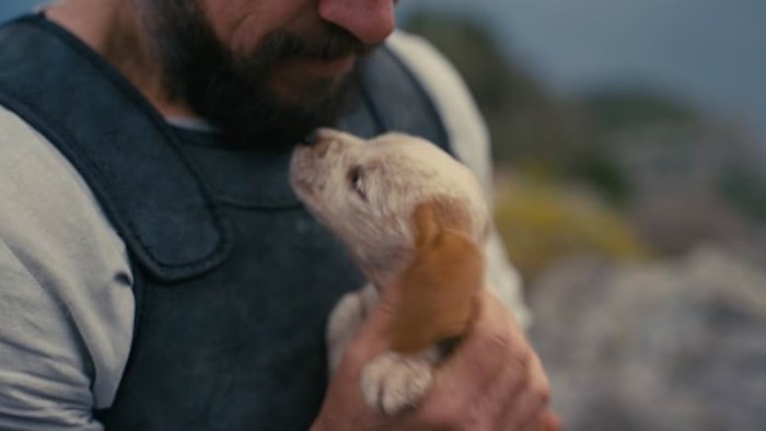 Odysseus (Matt Damon) with his loyal dog Argos in "The Odyssey"